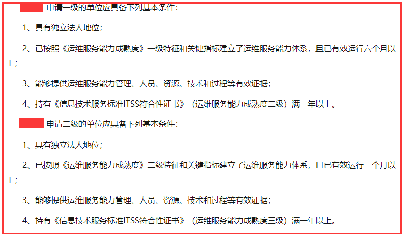 ITSS一級(jí)、二級(jí)申報(bào)基礎(chǔ)條件